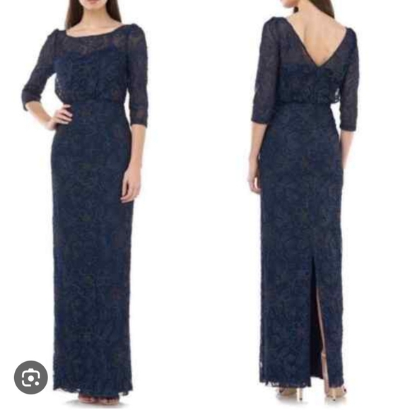 JS Collections Navy Metallic Lace Formal Gown NWOT Size 2
